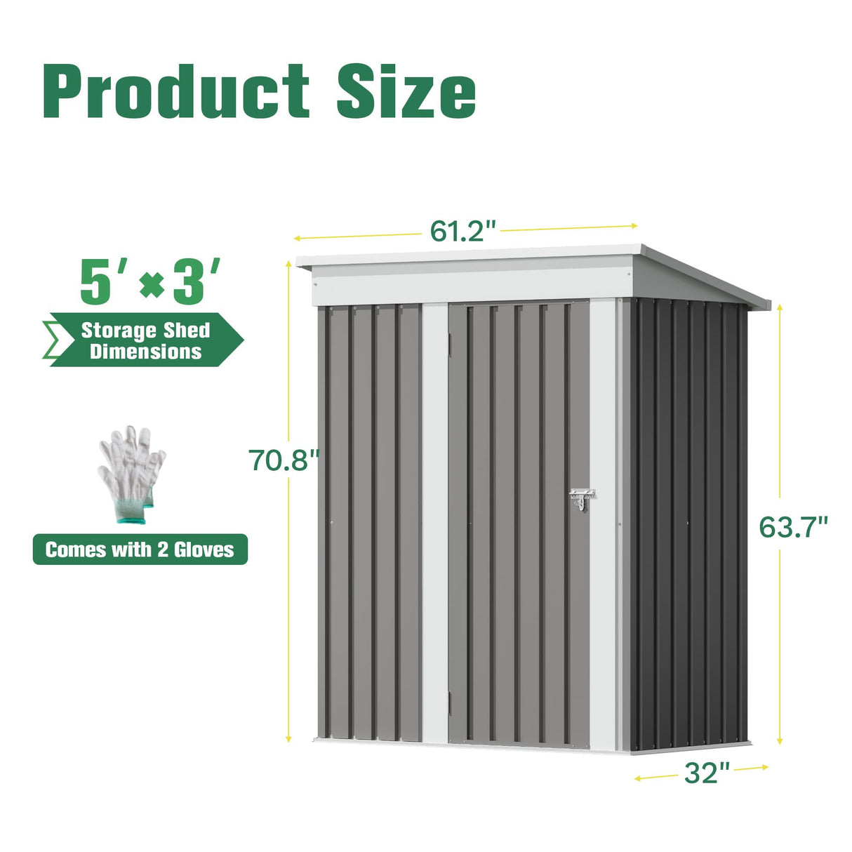 Flamaker Storage Shed Waterproof Metal Garden Shed with Lockable Door Utility Tool Shed Outdoor Storage for Backyard, Patio and Lawn (5 x 3 FT, Grey) Flamaker