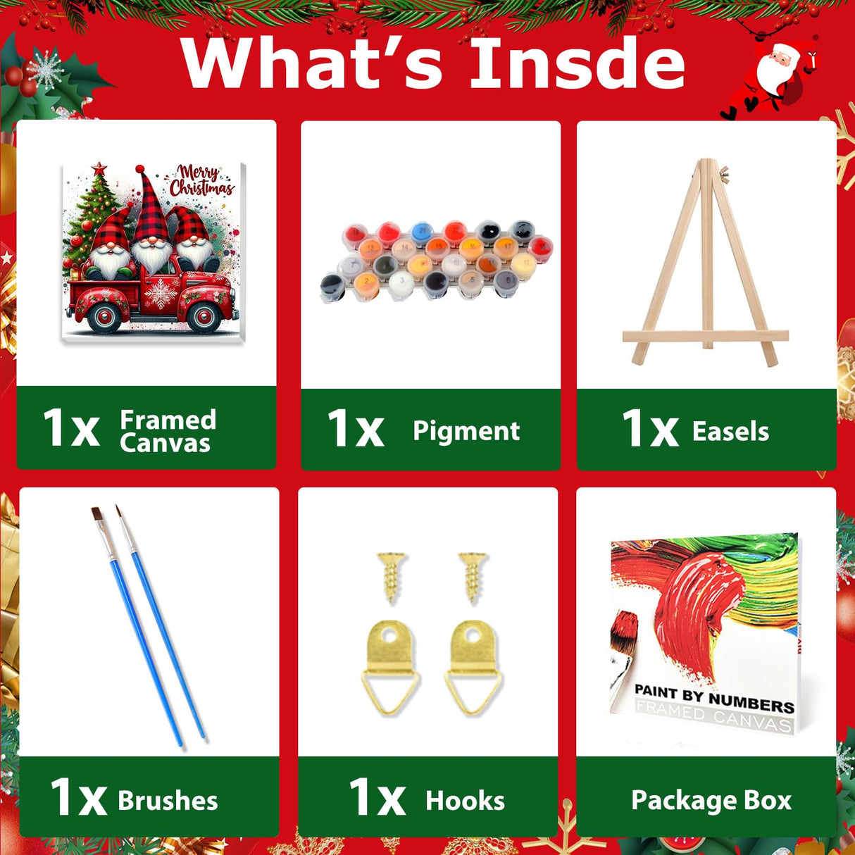 Christmas Paint by Numbers for Adults Framed, Gnome Paint by Numbers Kit for Adults with Easel, Easy Crafts Painting by Number for Gift Home Decor 9.84x9.84 in hkejoi