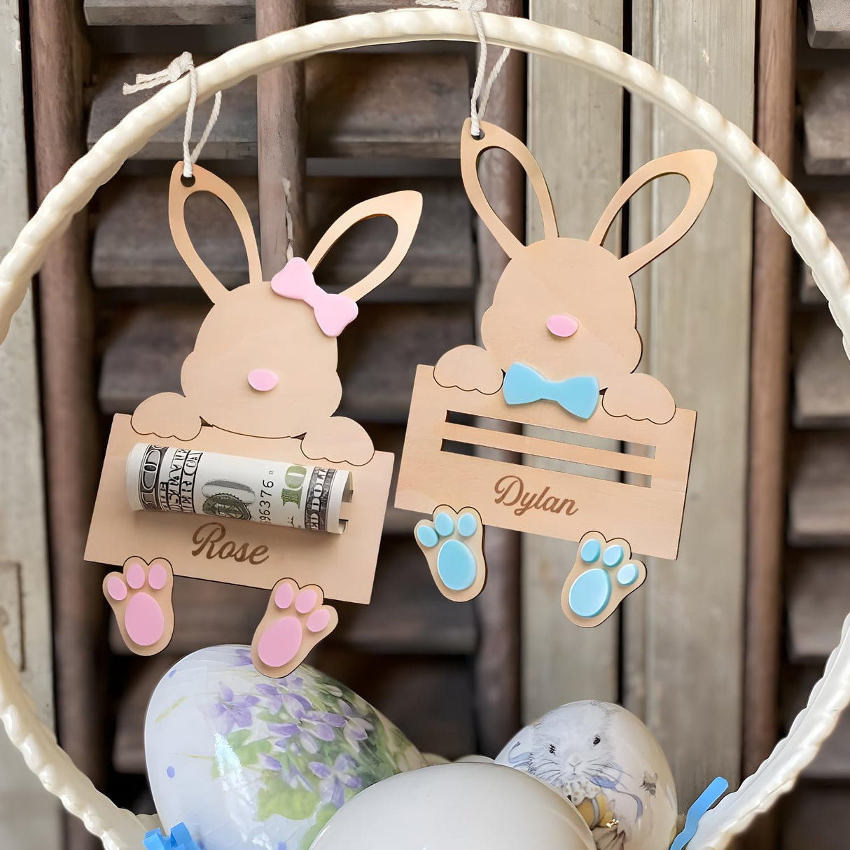 Easter Personalized Money Gift Holder - Bunny Money Holder Easter Gift Card Money Holder for Boys Girls, Hanging Easter Gift Card Holder Gifts V-DECORPARKS