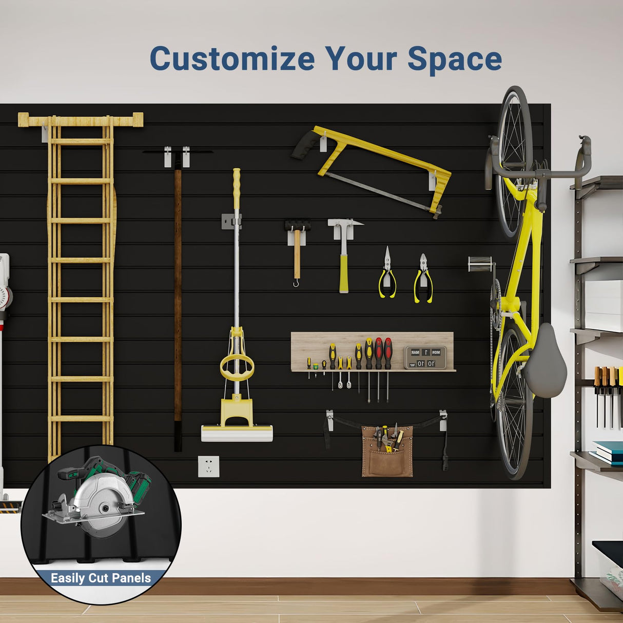 Neoaider Slatwall Panel 8 FT x 4 FT, Interlocking Slat Wall Paneling, Wall Mounted PVC Wallpanel, Suitable for Garage Storage and Organizer, Slatwall Board, Shelves - Black Neoaider