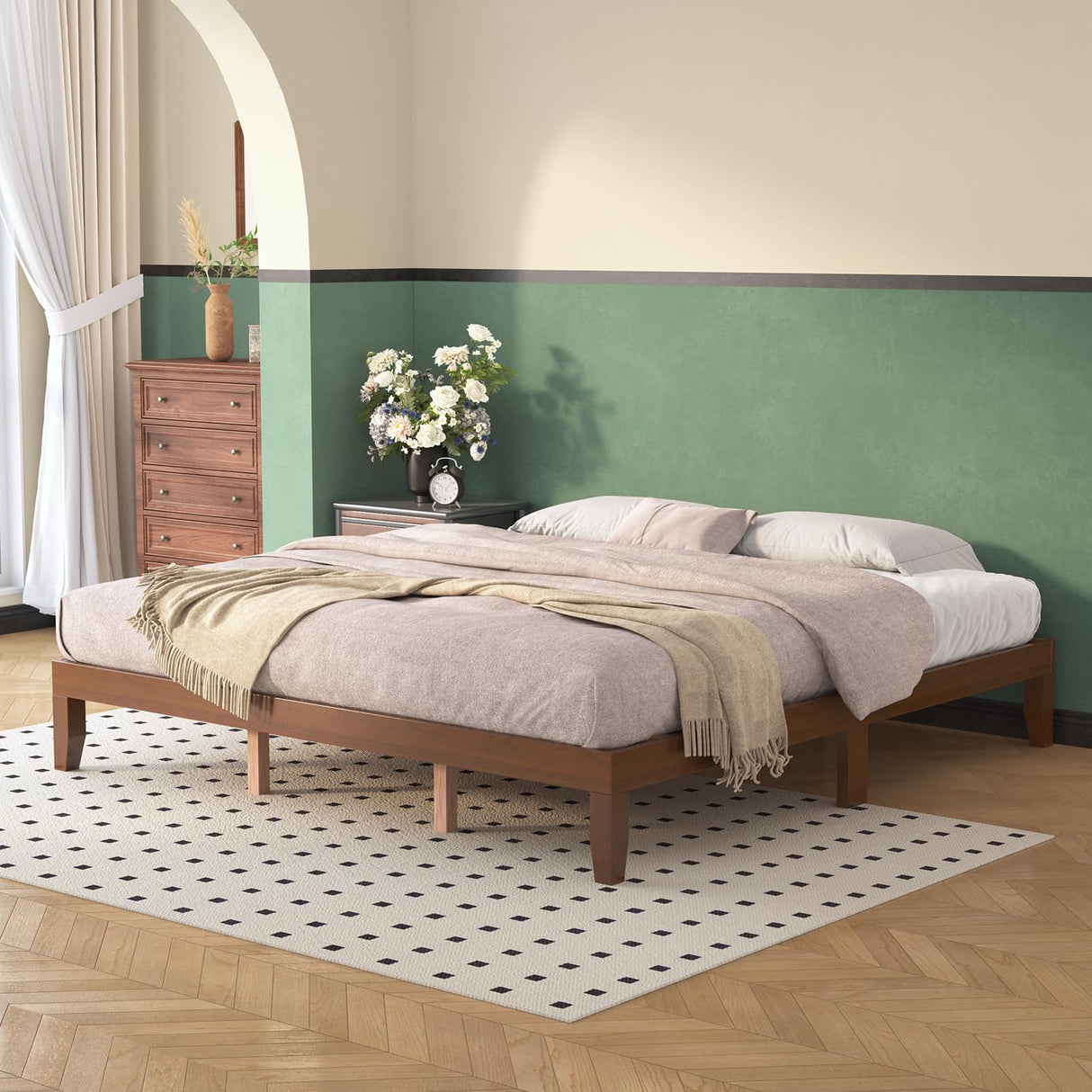 Natulliy King Bed Frames,Wood Platforms Bed with Wooden Slats Support,No Box Spring Needed,Easy Assembly,King,Pine Natulliy