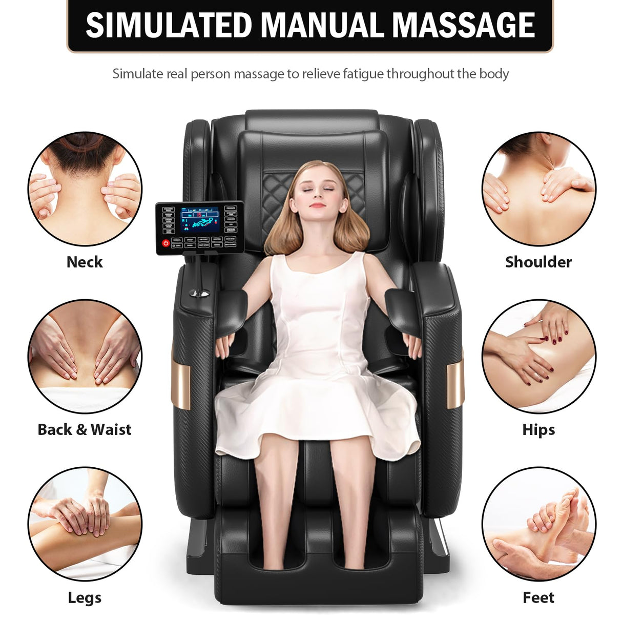 Massage Chair Full Body,Zero Gravity Recliner with Shiatsu Massage, Massage Recliner Chair with Airbags, Foot Massage, LCD Control, Waist Heater, Bluetooth,Suitable for 5.1-5.7Ft Height (Black) AOVOJRM