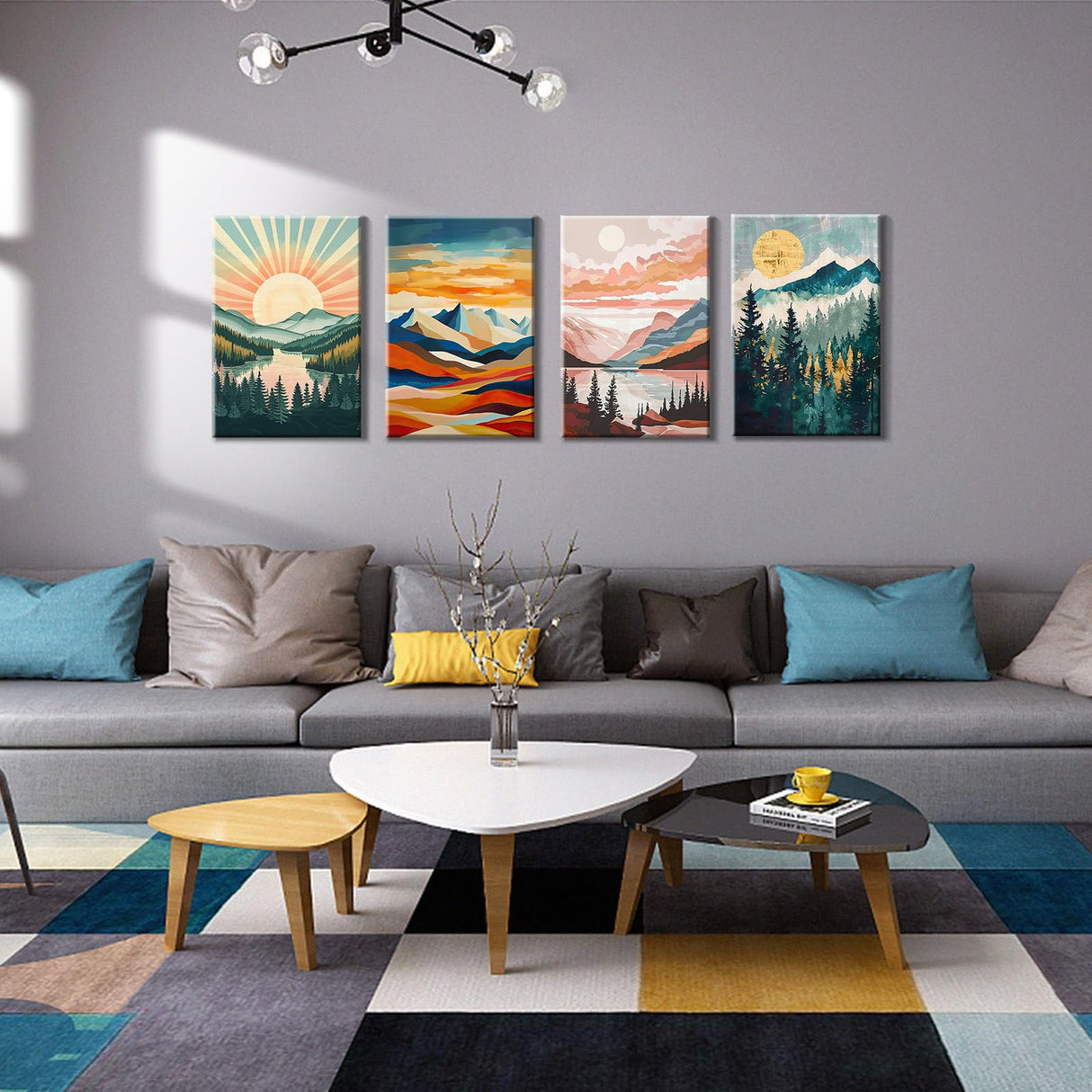 JOOZ 4 Pack Framed Paint by Numbers Kit for Adults, Mountain Sunset Paint by Number with Easel, Forest Lake Adult Paint by Number Kits on Canvas, Landscape Oil Painting Kit for Home Decor 8x12 Inch JOOZ