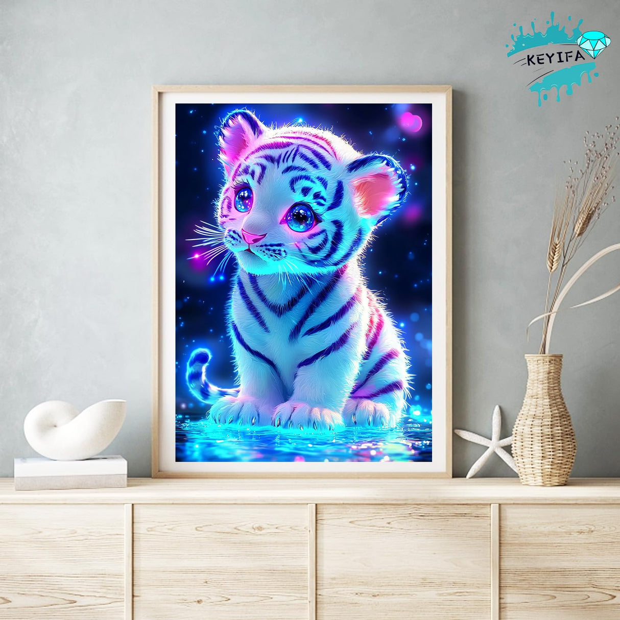 KEYIFA Little Tiger Diamond Art Kits, 5D DIY Diamond Painting for Adults, Round Full Drill, Fantasy Diamonds Dots Mosaic Painting, Crystal Gem Arts Craft for Home Wall Decor 12x16 in KEYIFA
