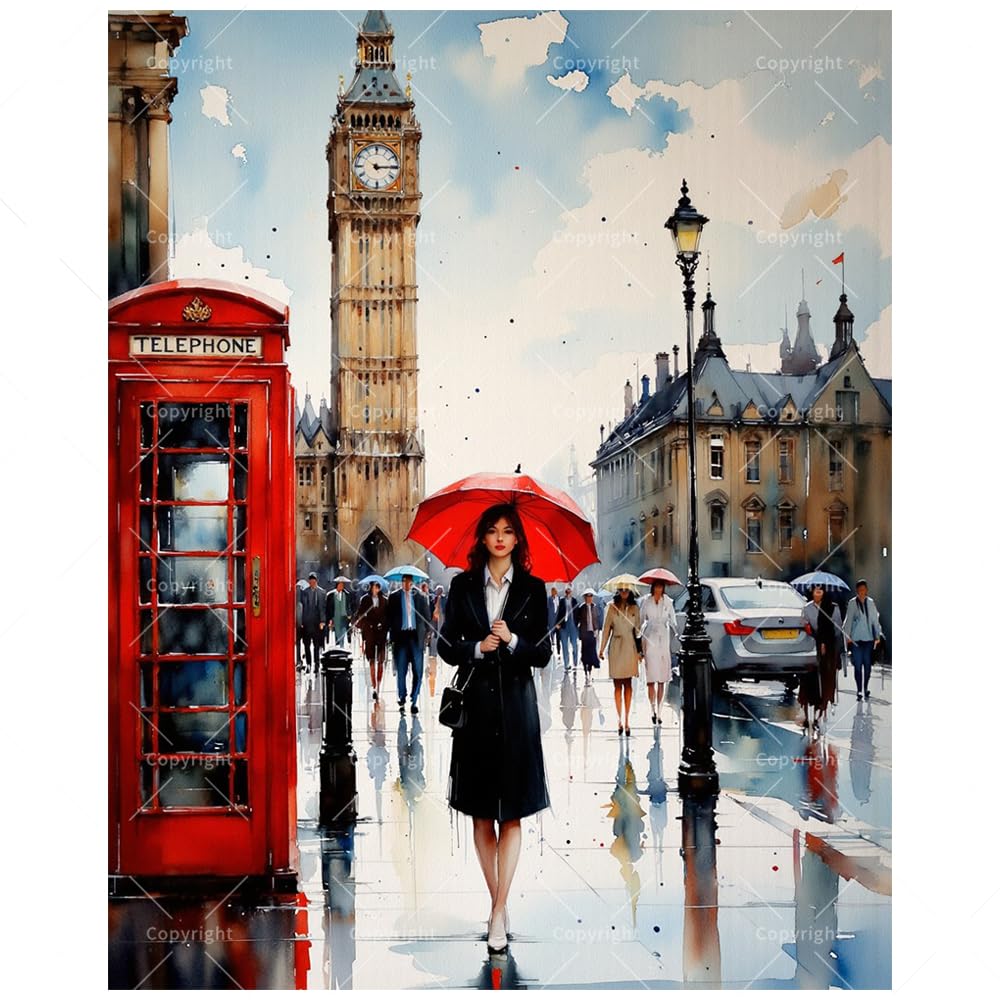 Cityscape Paint by Numbers Kit for Adults - DIY London Street with Red Telephone Booth Painting on Canvas 16x20 Inches, Acrylic Paint Set for Beginners, Urban Art for Home Decoration or Gifts DecorFriday