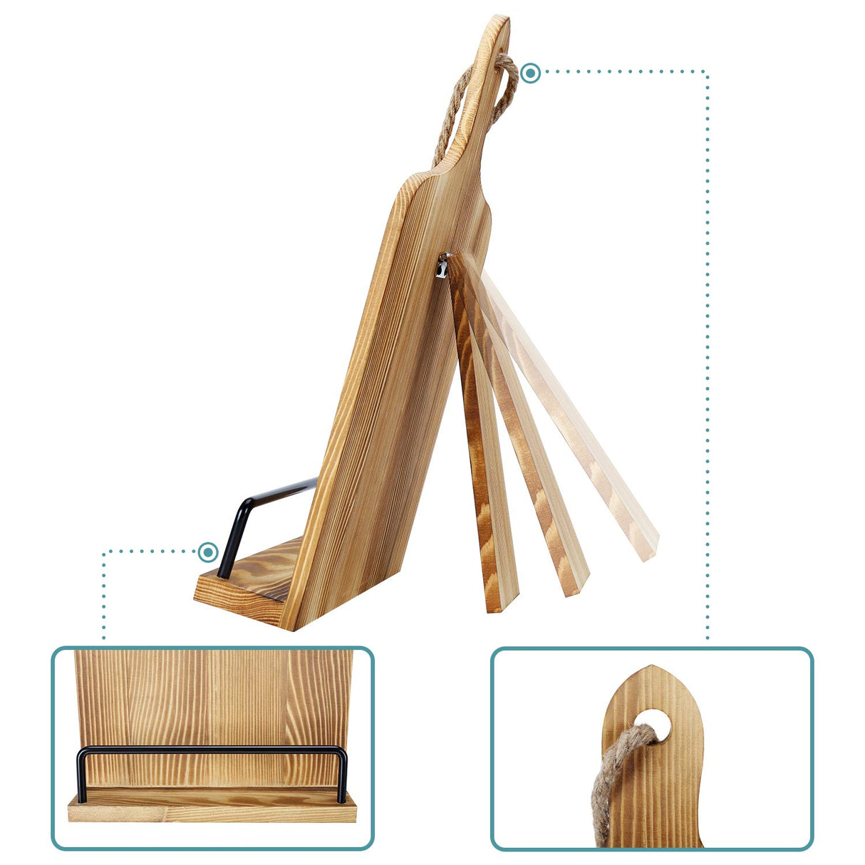 Soligt Cookbook Stand for Kitchen Counter Adjustable iPad Tablet Recipe Book Holder Rustic Wood Cutting Board Style - Brown SOLIGT