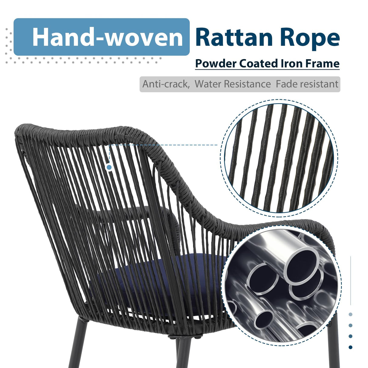 JOIVI 5-Piece Patio Bar Dining Set, Bar Height Outdoor Table and Chairs Set with 4 Bar Stools, Cushions & 41" Table for Patio, Poolside, Backyard, Bar Table Set, Tempered Glass Tabletop, Blue JOIVI