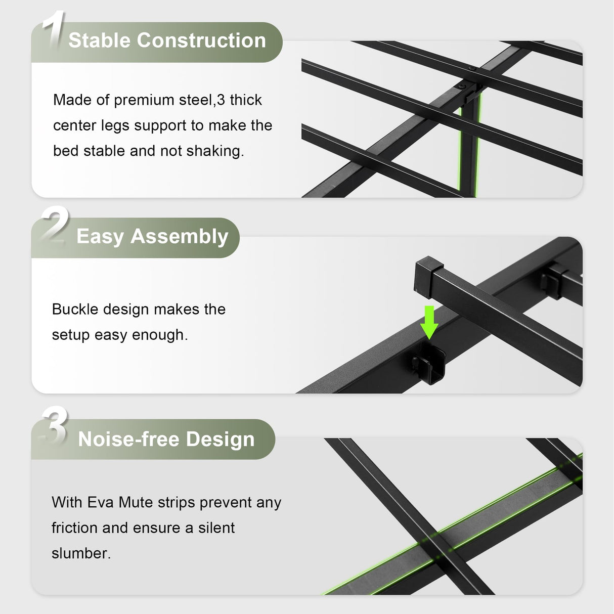 Leather King Size Bed Frame with Fast Charging Station,Metal Platform King Beds with Upholstered Headboard & Footboard,12" Underbed Storage Space, Easy Assembly,Noise-Free,Black Feonase