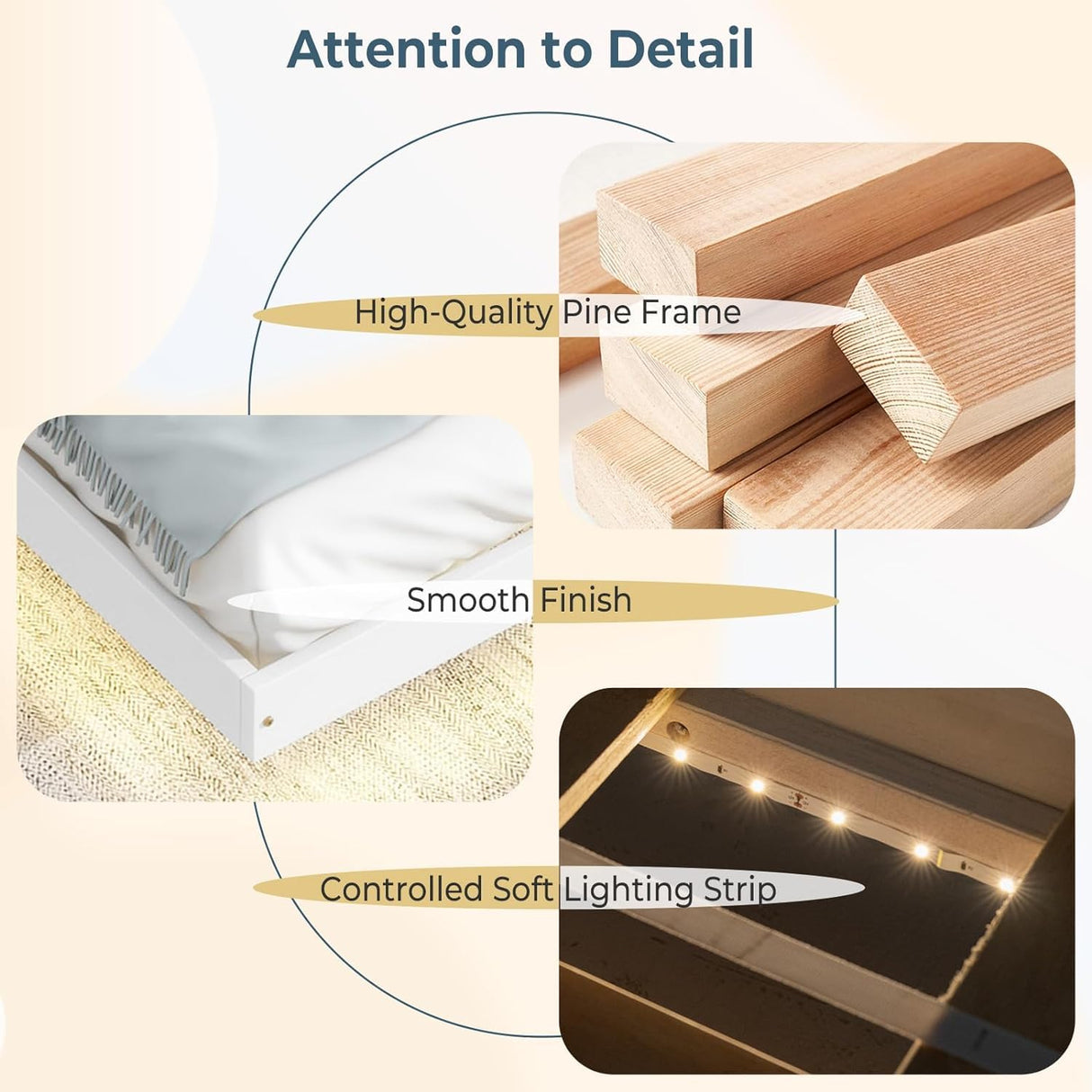 Classic Low Profile Solid Wood Platform Bed with LED Lighting – Japanese Style, Easy Assembly, No Box Spring Needed (Natural, Queen) Klwenas Maec