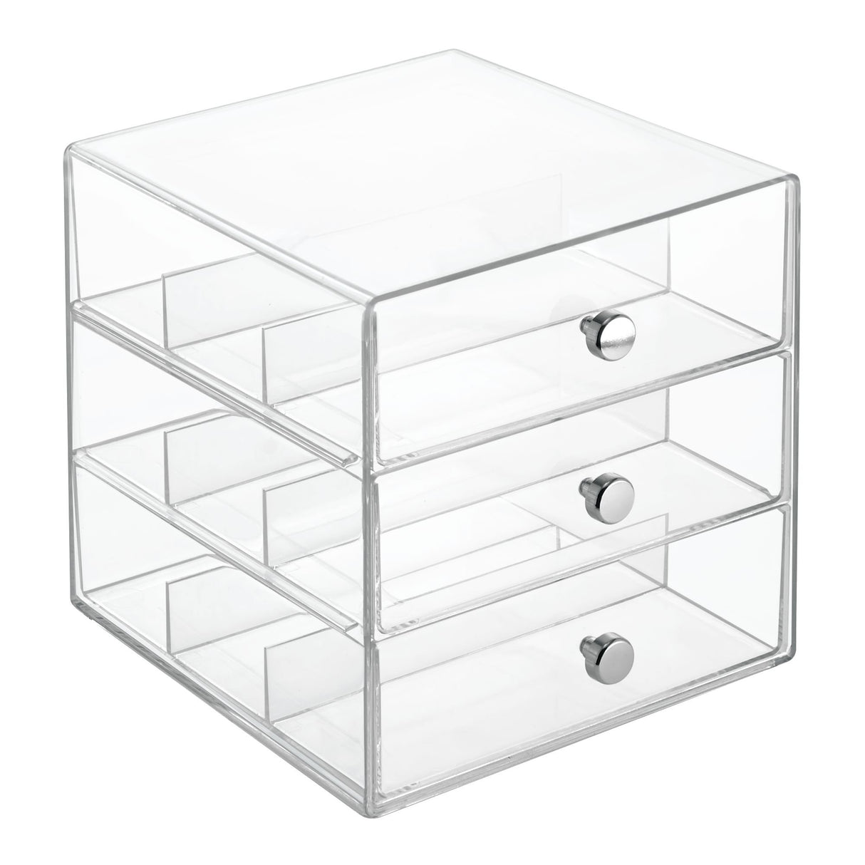 iDesign Plastic Divided 3-Drawer Vanity & Countertop Organizer – 7" x 6.5" x 6.5”, Clear iDesign