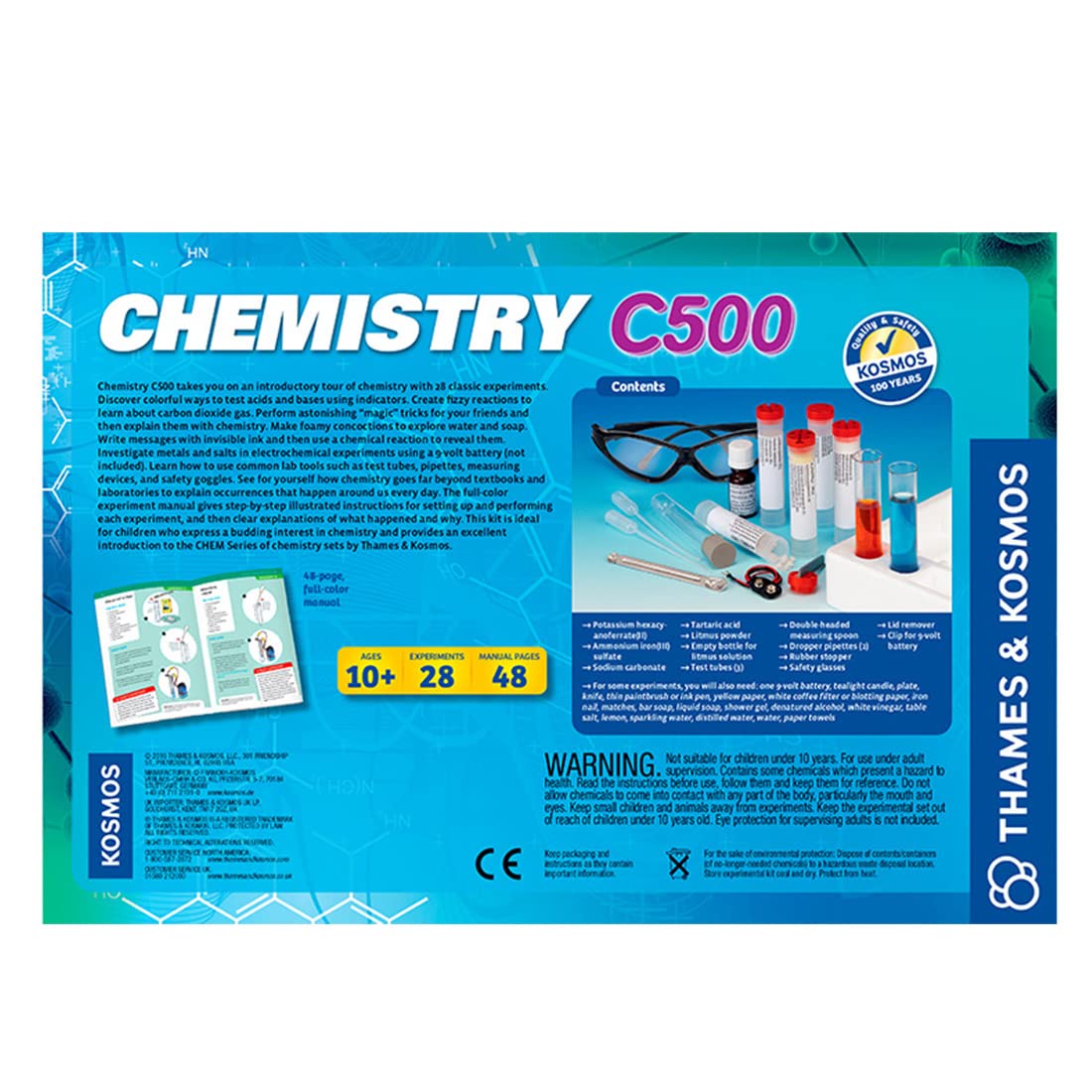 Thames & Kosmos Chemistry Chem C500 Science Kit with 28 Guided Experiments 48 Page Science Guide Parents’ Choice Silver Award Winner, 13.1" L x 2.6" W x 8.9" H Thames & Kosmos