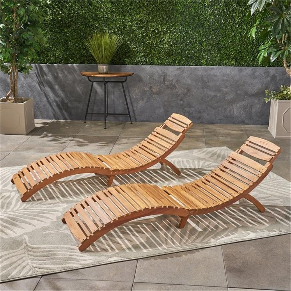 Christopher Knight Home Lahaina Wood Outdoor Chaise Lounge Set, 2-Pcs Set, Natural Yellow Christopher Knight Home