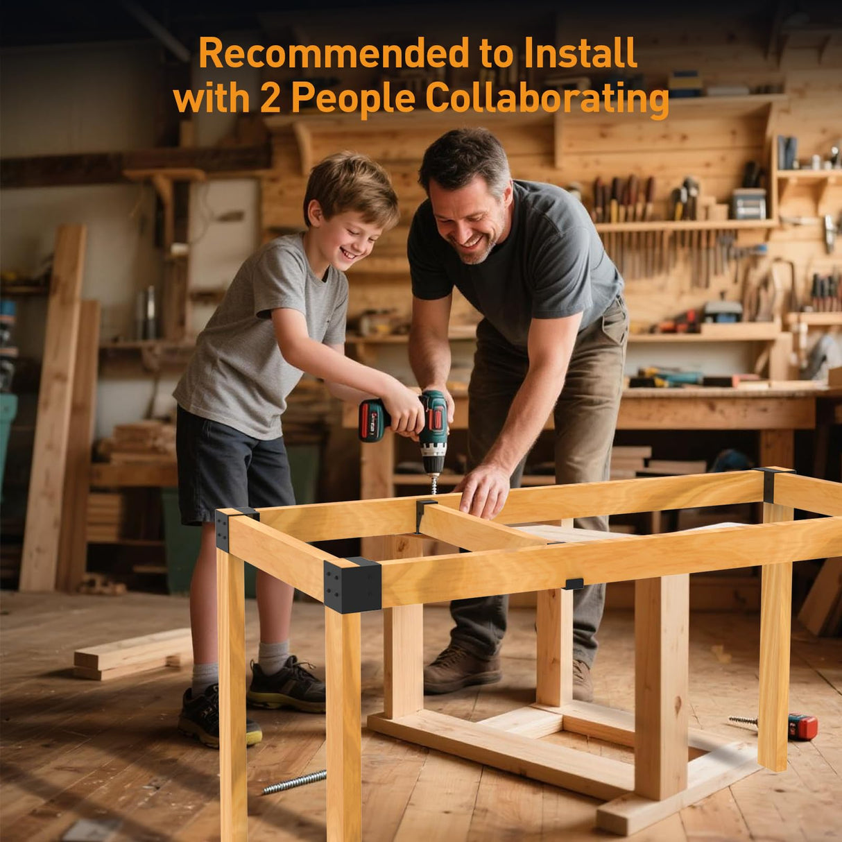 GOOCORREC Heavy Duty Overhead Garage Storage Rack Kit for 2x4 Wood (Actual 1.5"x3.5") - DIY Ceiling Storage System, 500 lbs Capacity, Easy Install, Metal Brackets (Black) GOOCORREC