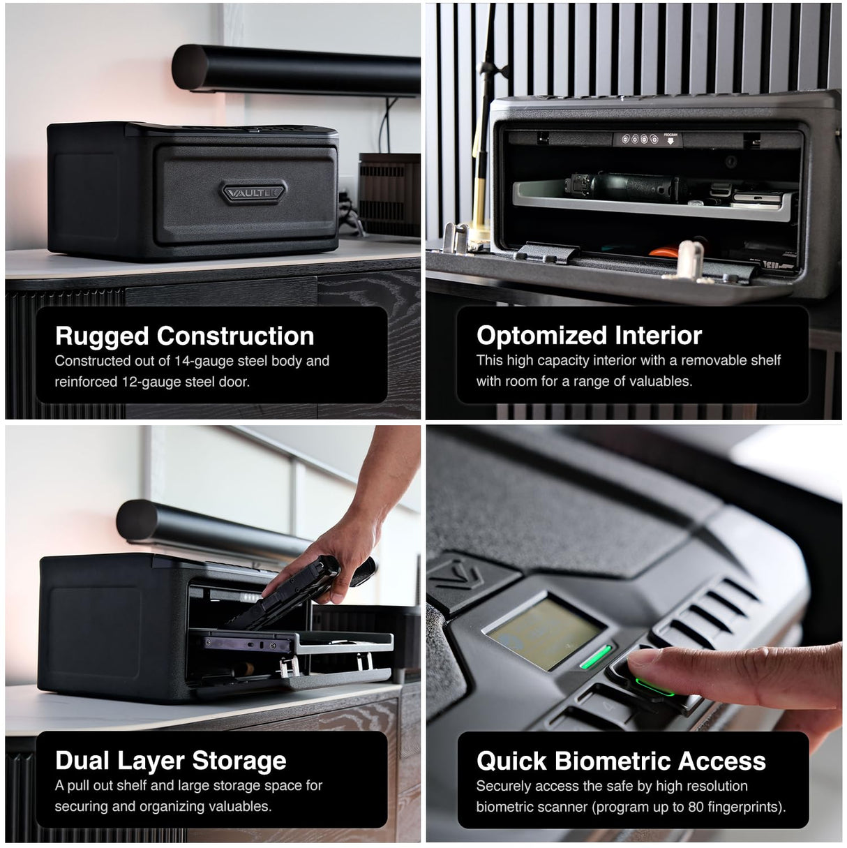 VAULTEK MR Series Dual Layer Smart Handgun Safe Multiple Pistol Storage Smart Safe with Biometric Scanner, Live Alerts, and Auto-Open Door (Biometric + WiFi) VAULTEK