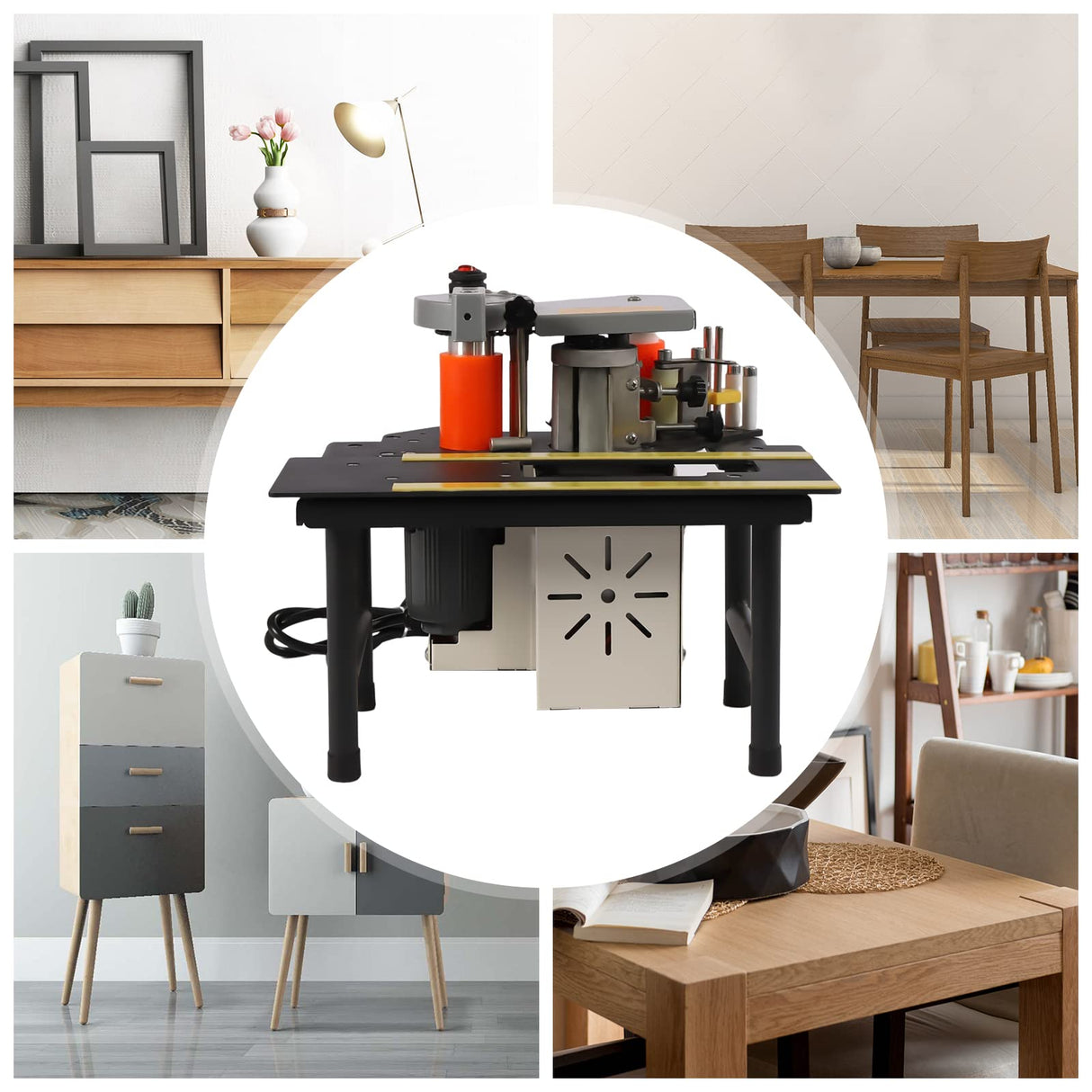 Edge Banding Machine,110v Double Glue Edge Bander Feeding Portable Woodworking Edge Banding Tool Woodworking Gluing Machine Adjustable Speed 0-6m/Min for Wood and Plastic FALUSHAN