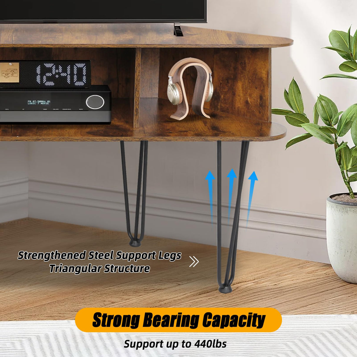 Corner TV Stand for 55 inch TV, Corner TV Stand for Living Room, Industrial TV Stand with Storage, Corner Entertainment Center with High Metal Feet and Anti-Slip Pads, 45 Inch, Rustic Brown Ciao Stilista