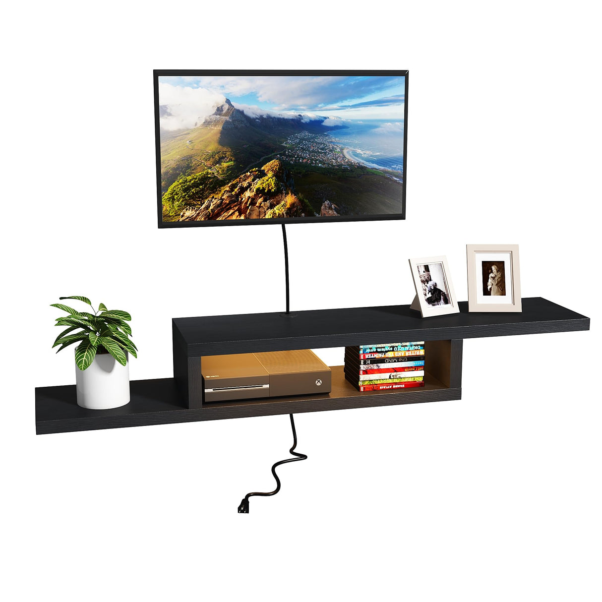 ChooChoo Floating TV Stand Shelf with LED, Wall Mount Entertainment Center, 60'' Media Console Stand for Living Room, Bedroom, Black ChooChoo