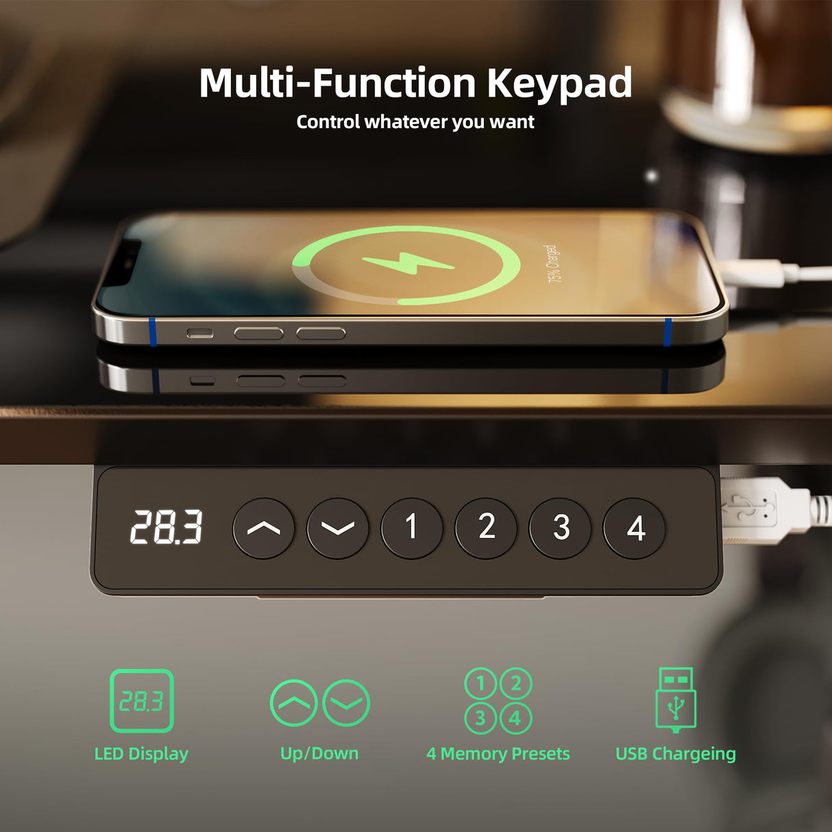 INNOVAR Glass Standing Desk with 3 Drawers, 48x24 Inch Height Adjustable Desk with USB Ports & LED Lights, Electric Stand Up Desk with Monitor Stand for Home, Office, Workstation, Black INNOVAR