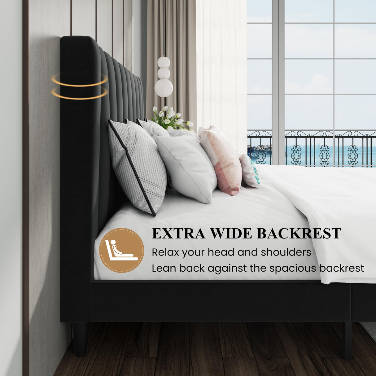 SHA CERLIN Queen Bed Frame/Velvet Upholstered Platform Bed Frame with Headboard/Strong Wood Slats Support/Mattress Foundation/No Box Spring Needed - Black SHA CERLIN