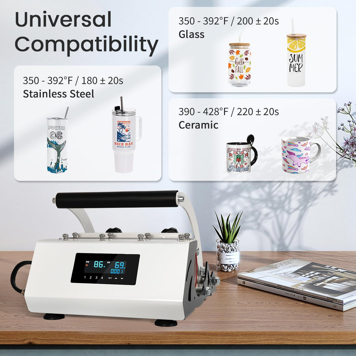 SAMONIC Tumbler Heat Press Machine Sublimation for 11-30oz Mug Tumbler Straight Cup with Sublimation Paper Heat Tape and Glove (White) SAMONIC