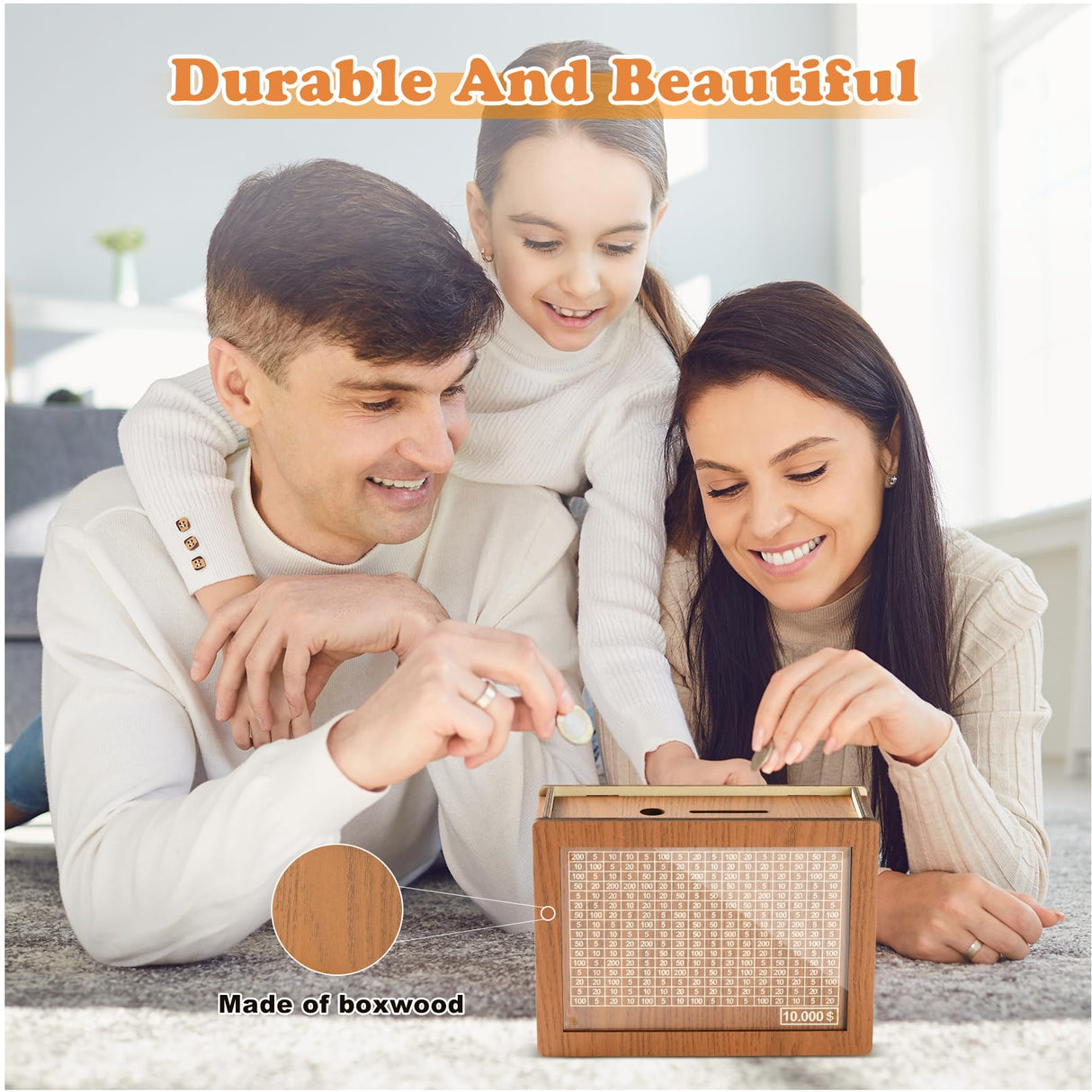 10000 Savings Challenge Box, Cashbox Kakeibo Money Box, Cash Vault Wooden Savings Box 10,000 Dollar, Wooden Digital Piggy Bank for Adults Kids, Money Save Box 10k Smash, Caja De Ahorros, Money Saver CVLDM