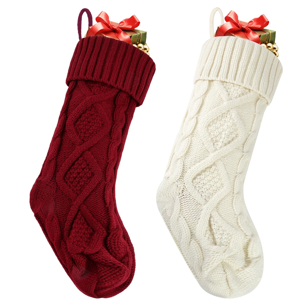 2 Pack Christmas Stockings, 18 Inches Large Cable Knitted Xmas Stocking for Fireplace, Christmas Tree, Holiday Party Decorations Hoiny