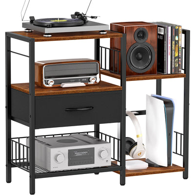 Snughome AV Media Stand, Record Player Stand with Vinyl Storage Holds up to 280+ Albums, Audio Video Rack Album Storage Shelves for Vinyl, Turntable Stand Record Holder Media Console Stereo Cabinet