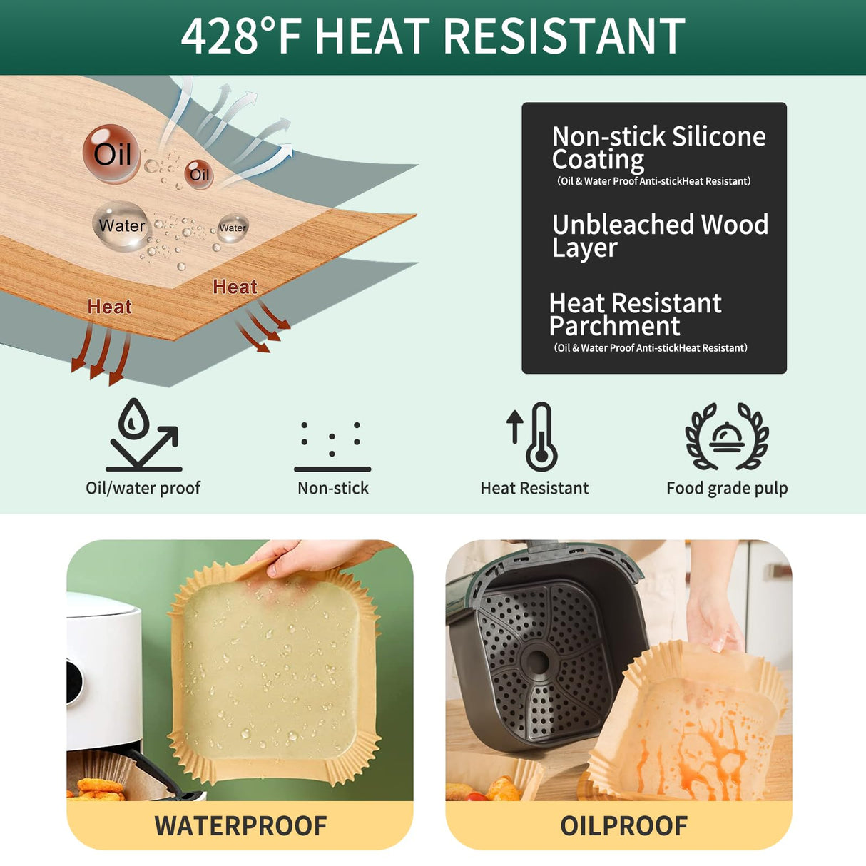 Air Fryer Liners Disposable Paper, 150 PCS Non-stick Parchment Paper, Air Fryer Disposable Liners For 5-8QT Air fryer, Oil-proof 8 Inch Airfryer Paper for Frying, Baking, Roasting Microwave (Square) AOJOYS