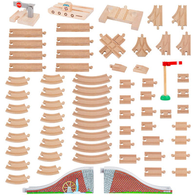 Orbrium Toys 68 Pcs Wooden Train Track Expansion Pack Compatible with Thomas Wooden Train, Brio, Thomas The Tank Engine (68 Pcs)