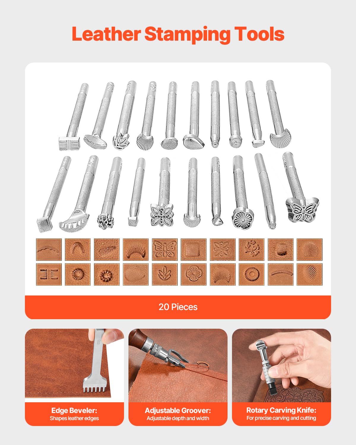 VEVOR Leather Working Tools Kit, 92 PCS Leather Craft Tools with Portable Leather Storage Bag, Engraving Punching Sewing Stamping Sanding Tools, Ideal for Beginners DIY Enthusiasts and Professionals VEVOR