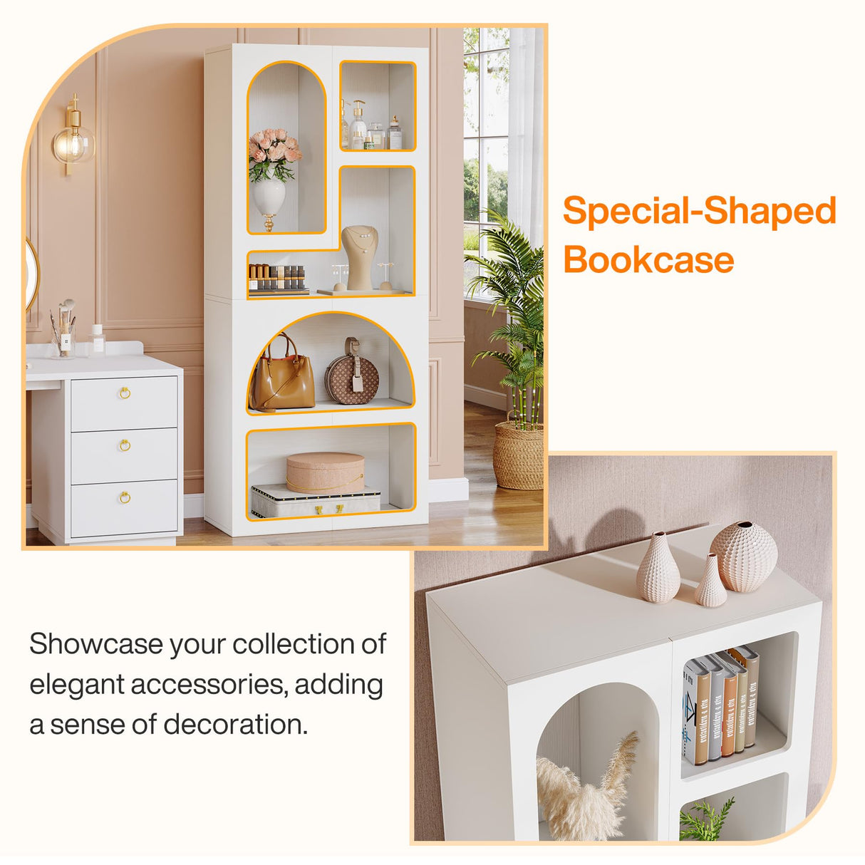 Tribesigns 70.87" Tall Geometric Bookshelf, White Arched Bookcase with 5 Irregular Storage Shelves, Modern Open Art Decor Display Shelf Free-Standing for Living Room, Bedroom, Closet Tribesigns