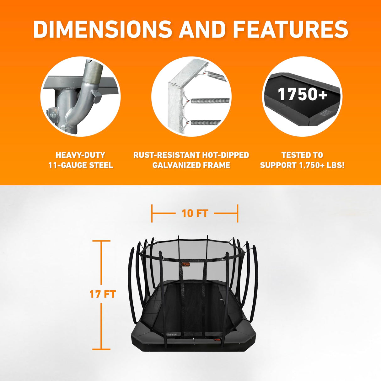 Avyna Premium Rectangle In-Ground Trampoline, 10x14 FT, 10x17 FT, 12x18 FT – Outdoor Trampoline for Kids and Adults with Advanced Safety Features Avyna