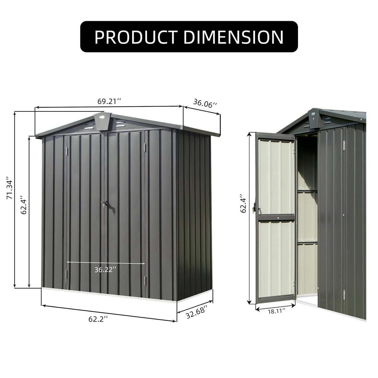 Domi Outdoor Storage Shed 5.7' x 3’, Metal Garden Shed with Galvanized Steel Frame for Bike, Tools, Lawn Mowers, Pool Toys, Outdoor Storage Cabinet with Lockable Door for Garden Lawn Patio (Dark Grey) domi outdoor living