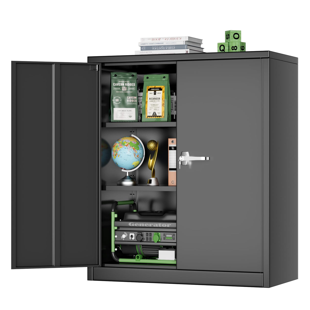 Oakcloud Metal Storage Shed Cabinet Tool Organizer, 36" Lockable Garage Storage Cabinets Tool Shed with 2 Doors and 2 Adjustable Shelves, Locking File Cabinet (36“-Black) Oakcloud