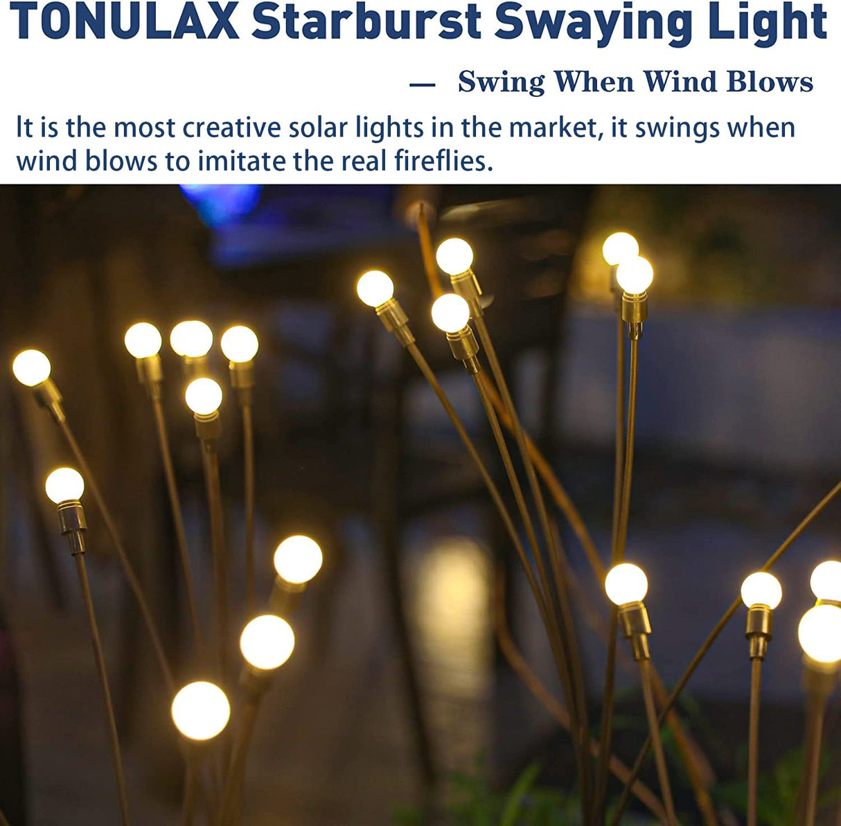 TONULAX Solar Garden Lights - New Upgraded Solar Swaying Light, Sway by Wind, Solar Outdoor Lights, Yard Patio Pathway Decoration, High Flexibility Iron Wire & Heavy Bulb Base, Warm White(2 Pack) TONULAX
