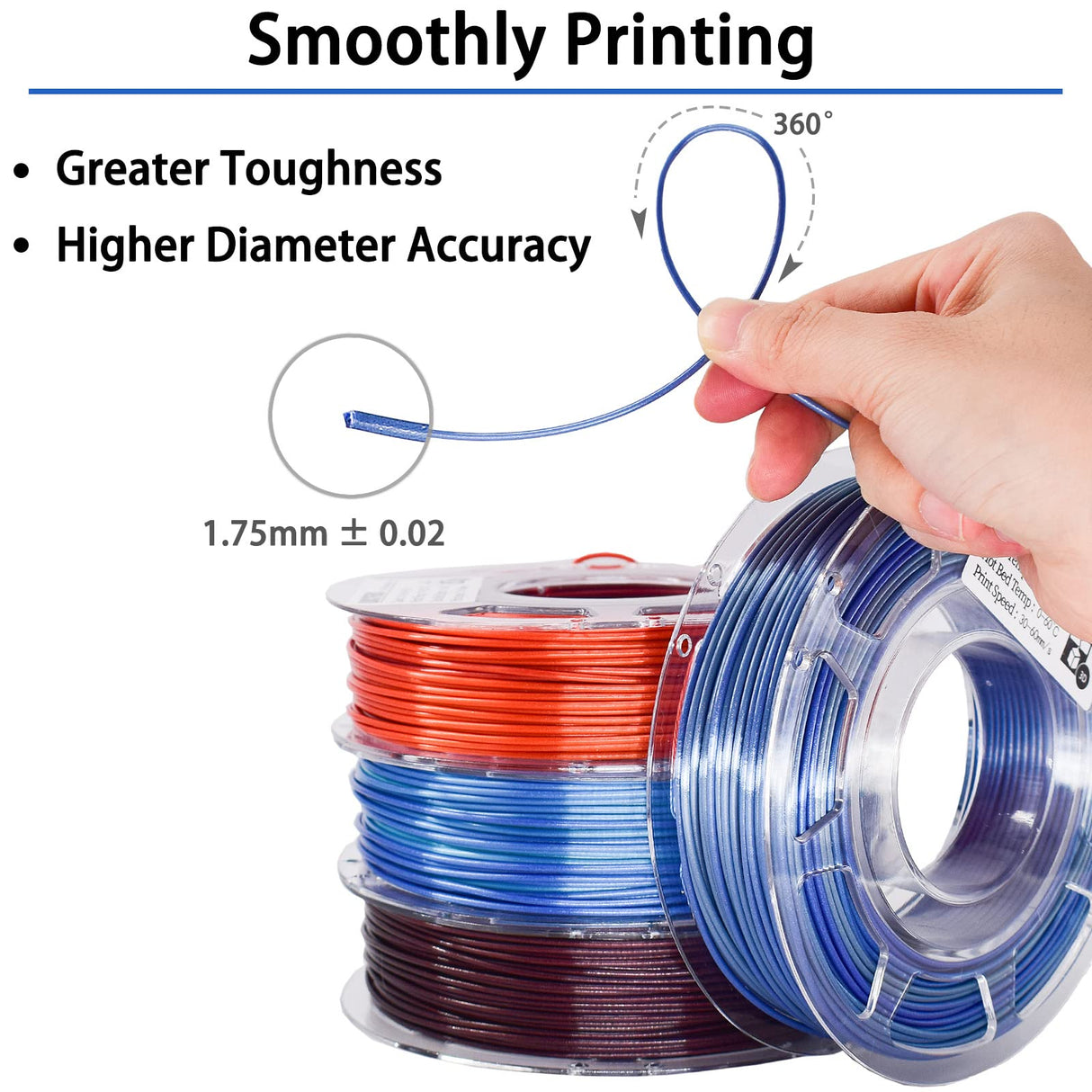 3D Printer Filament Bundle, PLA Filament Silk Shiny PLA Filament 1.75mm +/- 0.02mm, 3D Printing Filament 200g x 4 Spools LOCYFENS