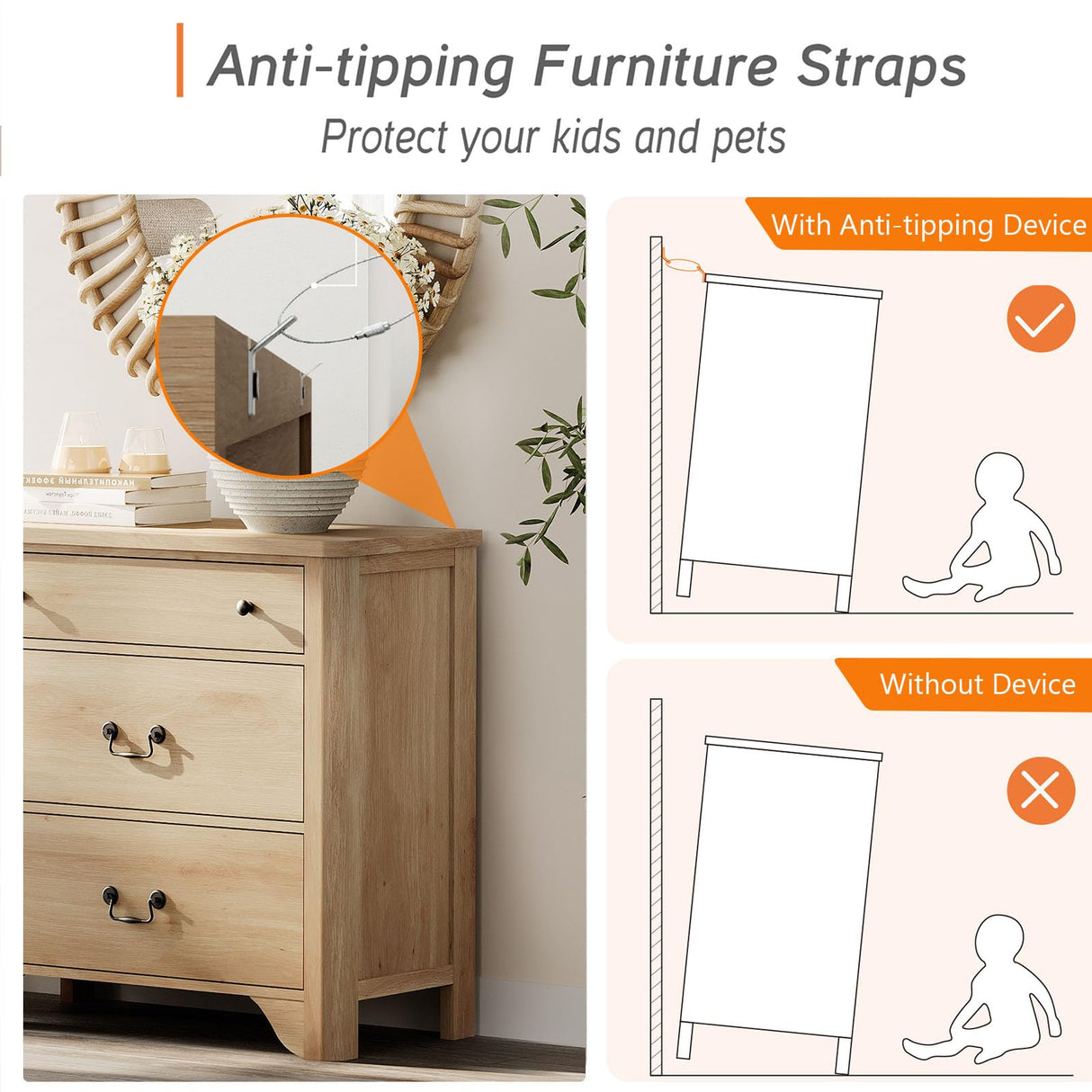 WAMPAT 3 Drawer Dresser for Bedroom, 31.5" Farmhouse Dresser, Kids Dressers for Nursery with Wide Chest of Drawers for Bedroom, Living Room, Oak WAMPAT