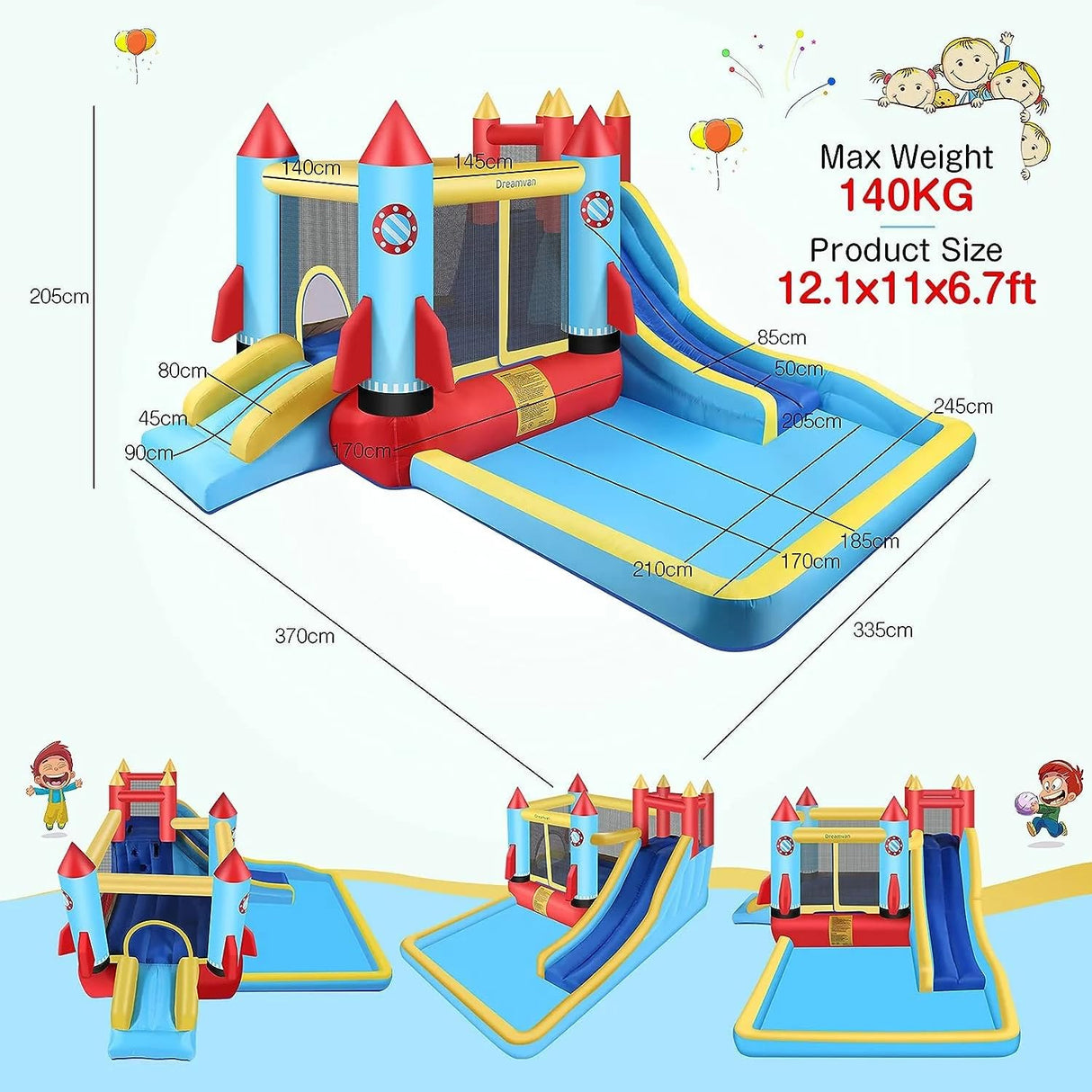 AKEYDIY Bounce House Water Slide Rocket Blast- 13X12ft Inflatable Water Slides Park for Kids 3-12, Large Adventure Water Park W/Pool,Climbing Wall,Bouncer Area/Water Bounce House for Kids Backyard AKEYDIY