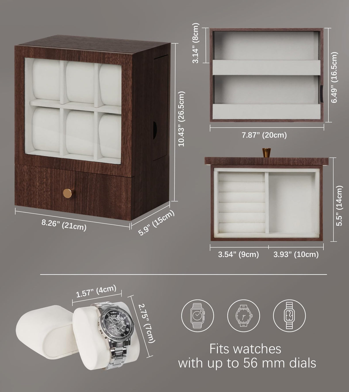 Homde Watch Box Wooden Display: Large Wood Storage for Men's Nightstand - Timeless Home Organizer (M Size) Homde