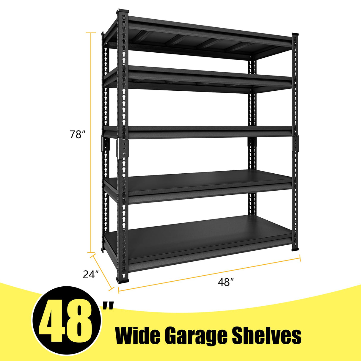 SDXYSTCE 48" W Garage Storage Shelves Heavy Duty, 3000LBS Loads Adjustable Garage Shelving, 5-Tier Metal Shelving Units and Storage Racks, Industrial Utility Shelf,48" Wx24 Dx78 H, Black SDXYSTCE