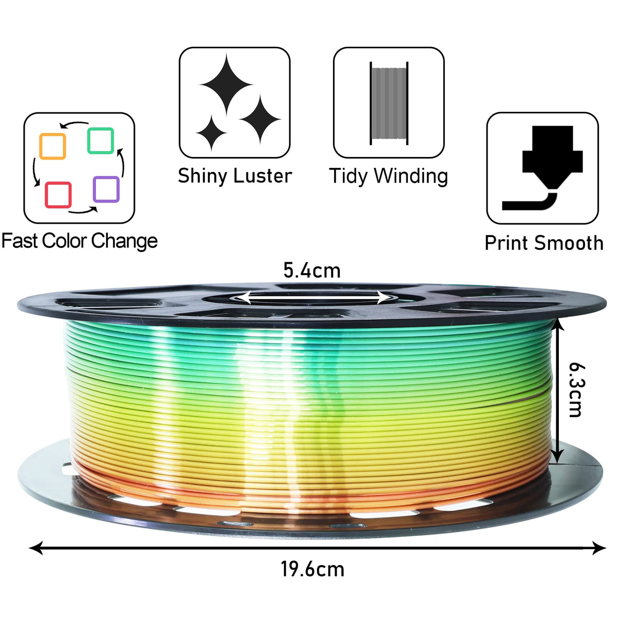 1.75mm 1Kg Silk Shiny PLA Most Basic Popular Multicolored Fast Color Change Rainbow 3D Printing Filament, Color Change Gradually Random Quickly, 2.2lbs 3D Printing Material by MIKA3D MIKA3D