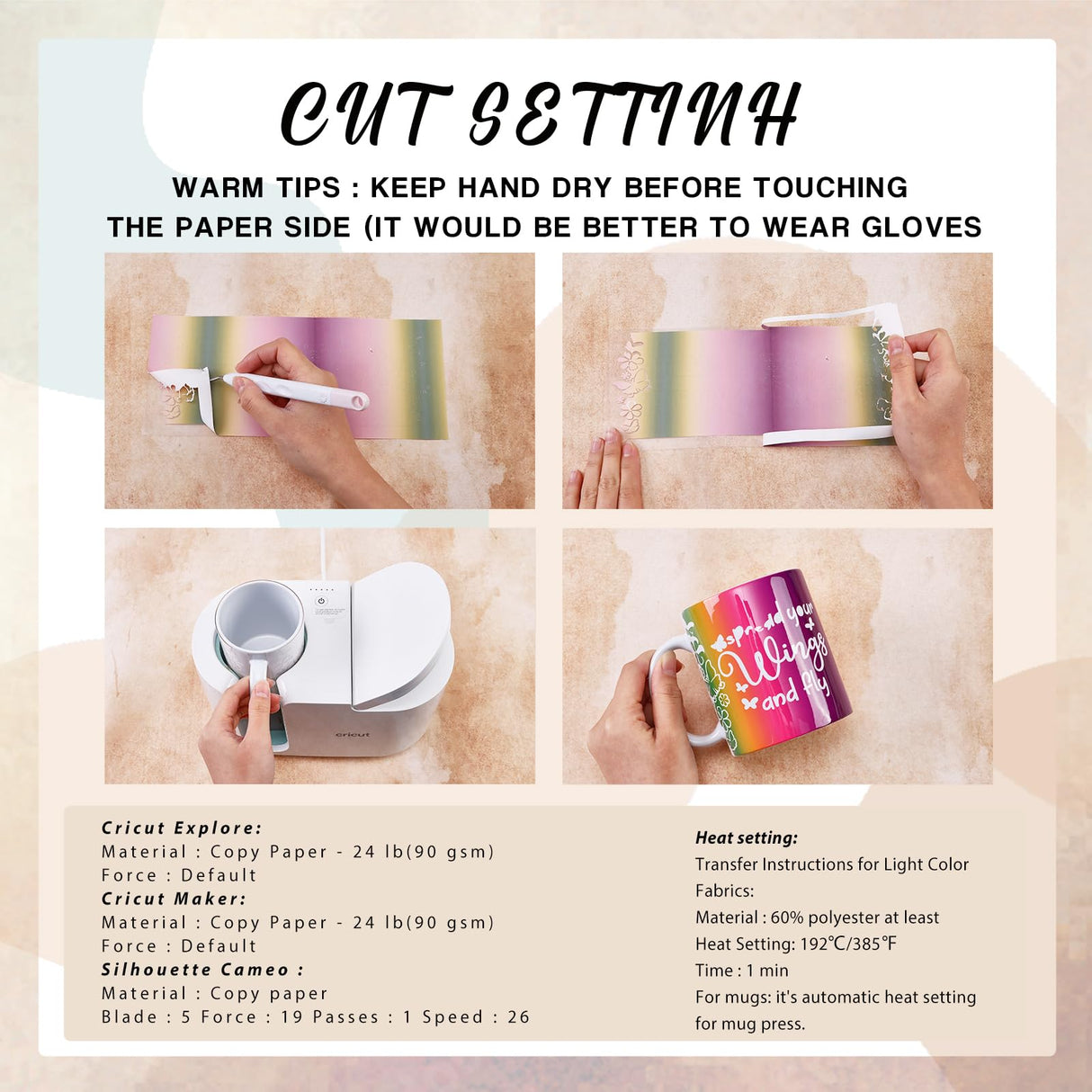 HTVSTD Gradient Sublimation Transfer Ink Paper - 15 Sheets 12"x10" Ombre Color Sublimation Transfer Paper for Tumbler T-Shirts DIY Sublimation Paper Compatible with Cricut/Cameo HTVSTD