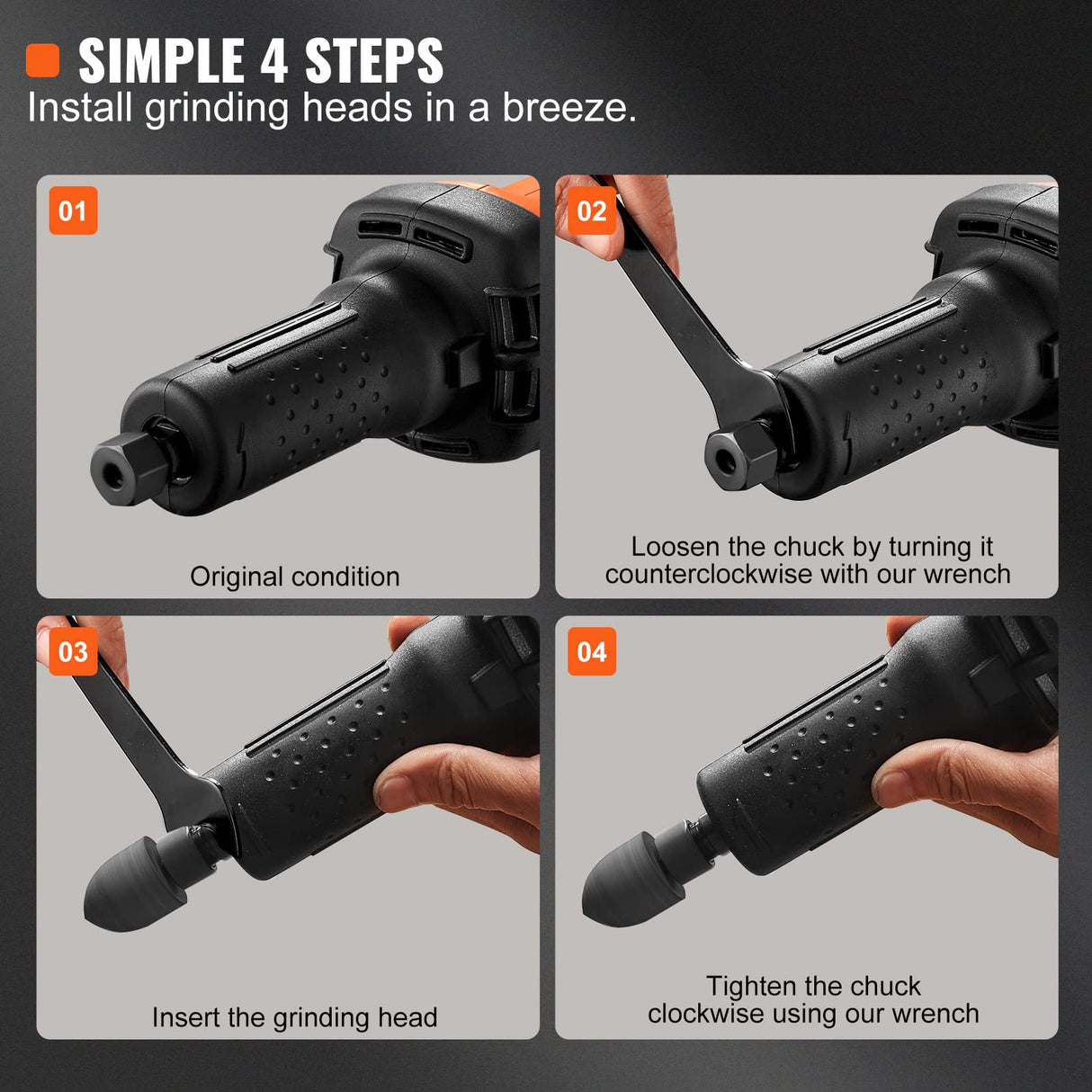 VEVOR Die Grinder, 1/4" Collet Variable Speed (10000-28000RPM), Heavy Duty Electric, Ergonomic Grip for Rust Removal, Grinding, Cutting, Polishing, Welding Repair, Deburring, with 1/4" & 1/8" Collets VEVOR