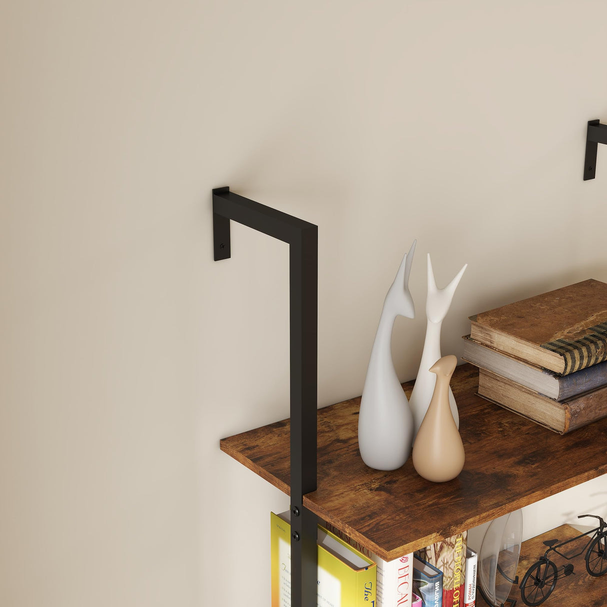 Panana Industrial 5 Tier Ladder Shelf, Open Space Book Shelf Wall Mount Bookshelf with Metal Frame Sturdy Bookcase for Living Room (Brown, 5 Tier) Panana