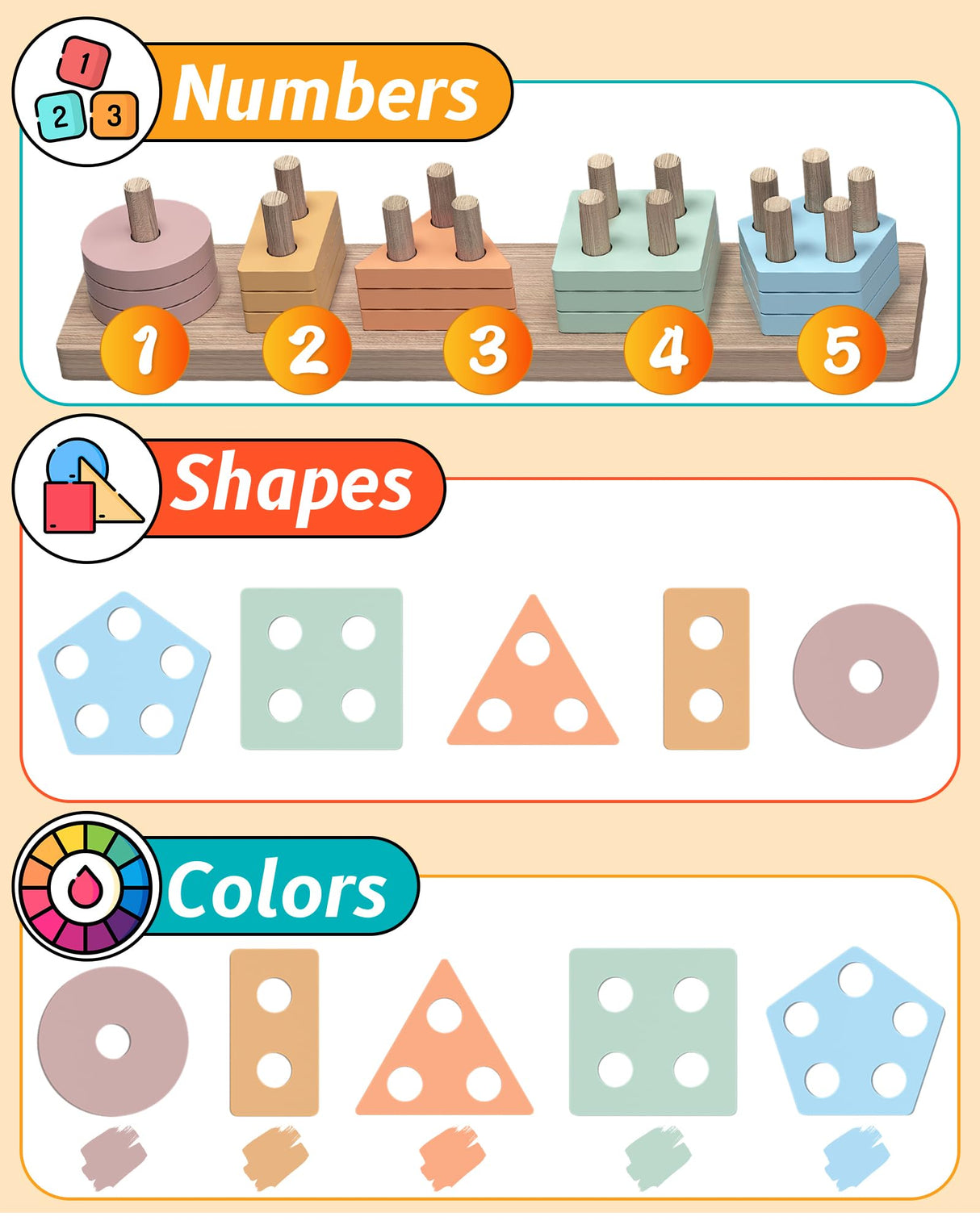 kecristv Montessori Toys for 1 2 Year Old Girl and Boy, Shape Sorter Wooden Toys for Toddlers 1-3, Toddler Toys Age 1-2, 1 2 Year Old Girl Boy Gifts, Preschool Toddler Puzzles Toys kecristv