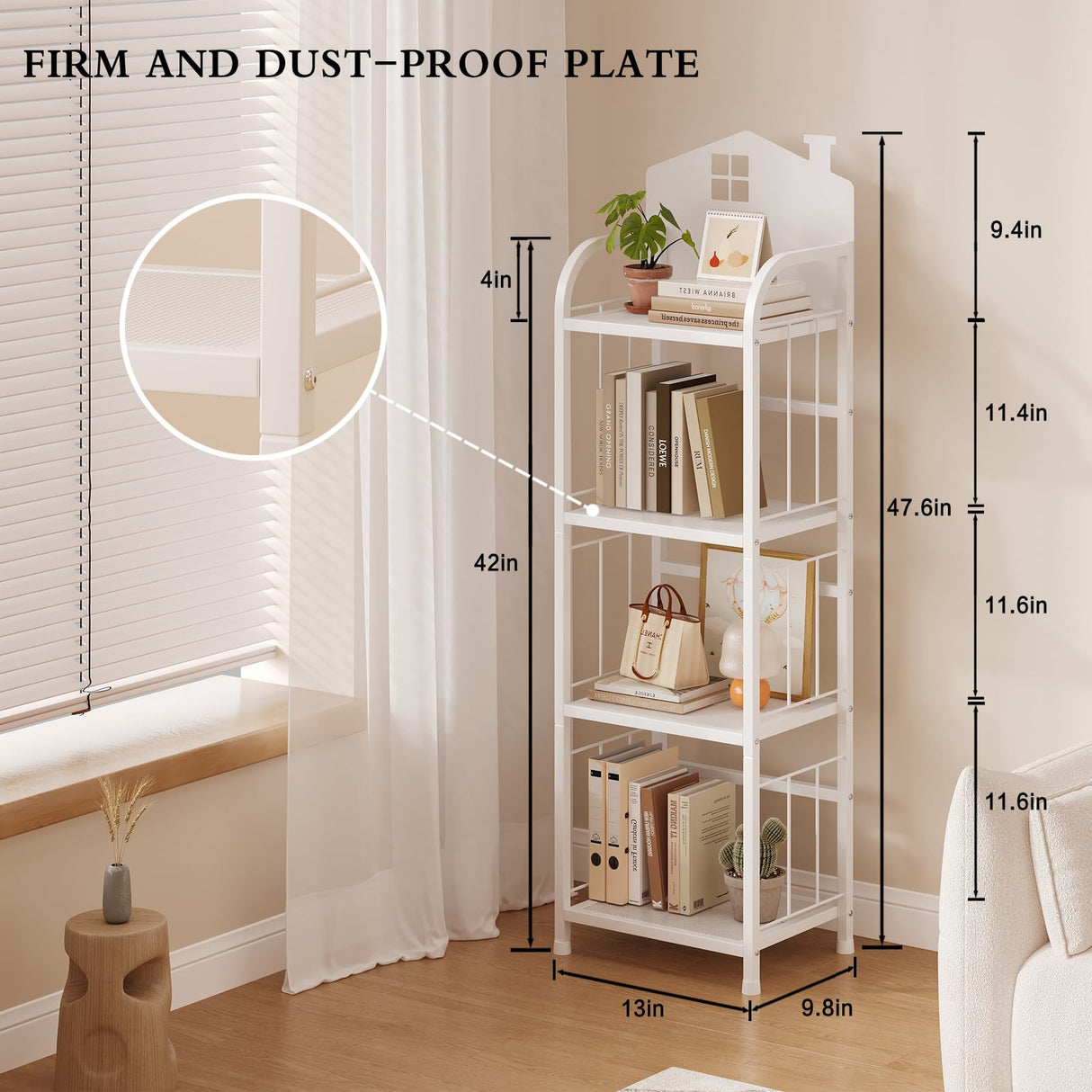 CICUFY Kids Book Shelf, 4-Tier Small Bookcase White Metal Bookshelf Modern Narrow Ladder Shelf Standing Display Shelves Storage Shelving Unit for Bedroom,Office,Living Room,Bathroom CICUFY