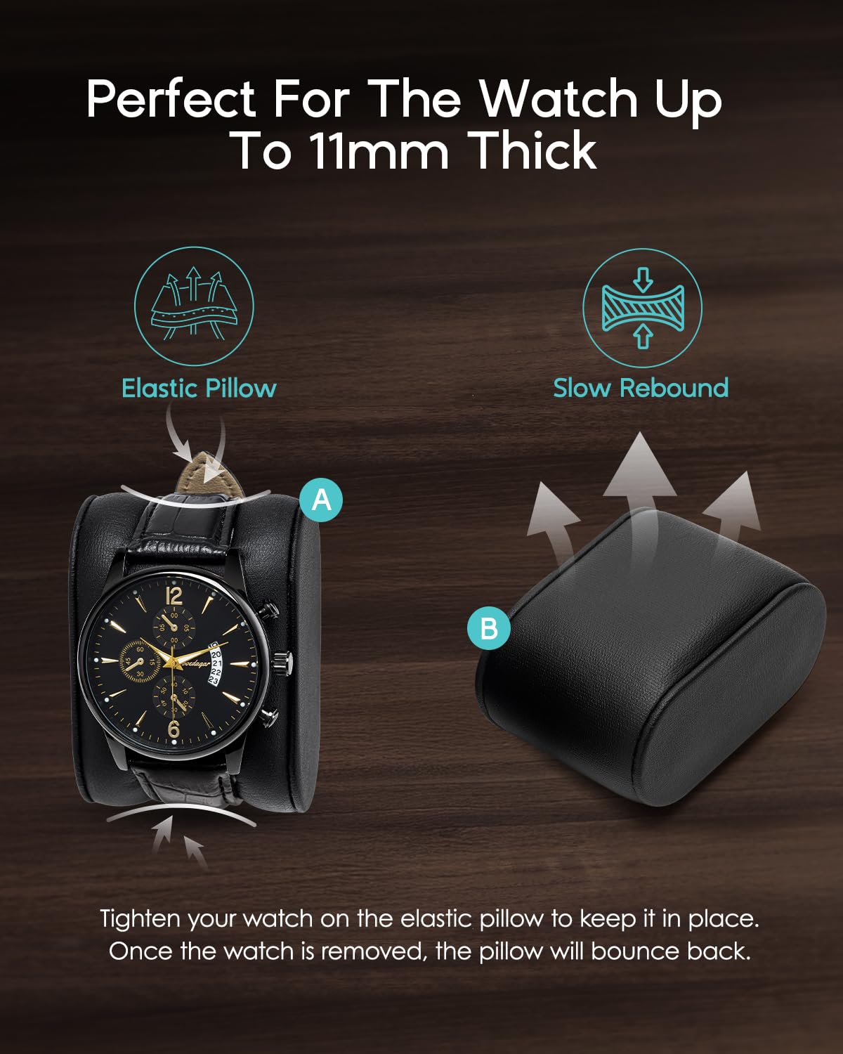 Vlando Watch Case for Fathers Day Gifts, 6-Slot Watch Box for Men with Glass Lid, Lockable, Business Textured Leather, Soft Pillow, Gifts for Dad, Husband, Friends - Black Vlando