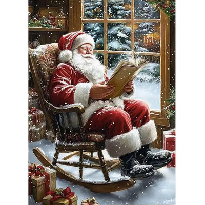 Christmas Diamond Art Kits for Adults, Diamond Painting Kits for Santa Claus is Reading a Book, 5D DIY Full Round Drill Diamond Dot Painting Gem Art Kits for Adult Home Wall Decor 12 X 16 Inch