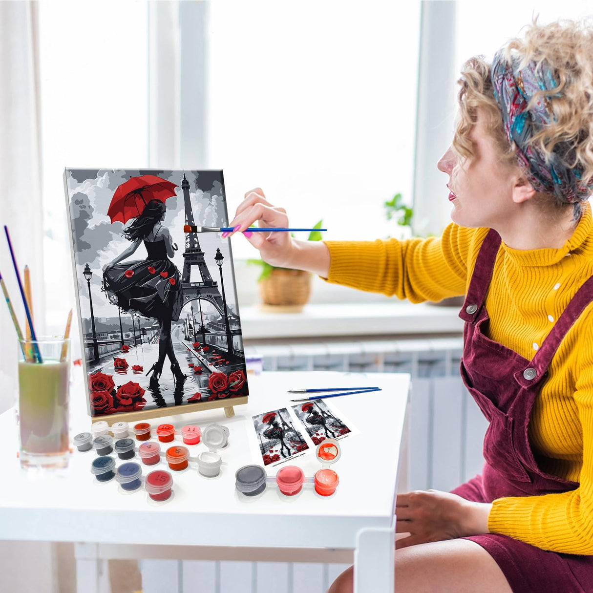 JOOZ Paint by Numbers Kit for Adults Eiffel Tower Paint by Numbers Kit with Frame DIY Girl Paint by Number with Easel Flowers Paint by Number Kits on Canvas for Gift Home Wall Decor 7.87x11.81 Inch JOOZ