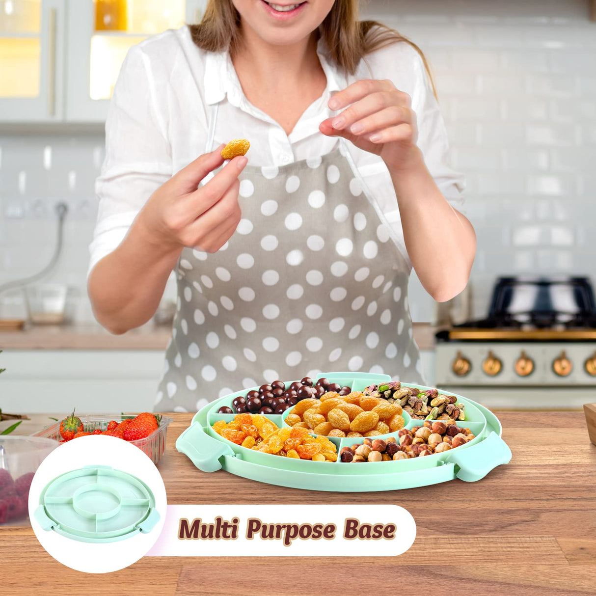 Ohuhu Cake Carrier with Lid and Handle, BPA-Free Cake Containers Cake Holder for 10 inch Cake with 2 Handles Cupcake Carrier - Plastic Cover Two Sided Base for Transport Pies Nuts Fruit Perfect Gifts Ohuhu